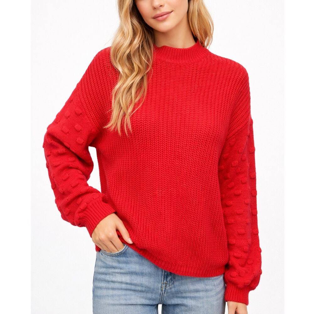 Love Always Bobble Knit Balloon Sleeve Sweater Red Size M